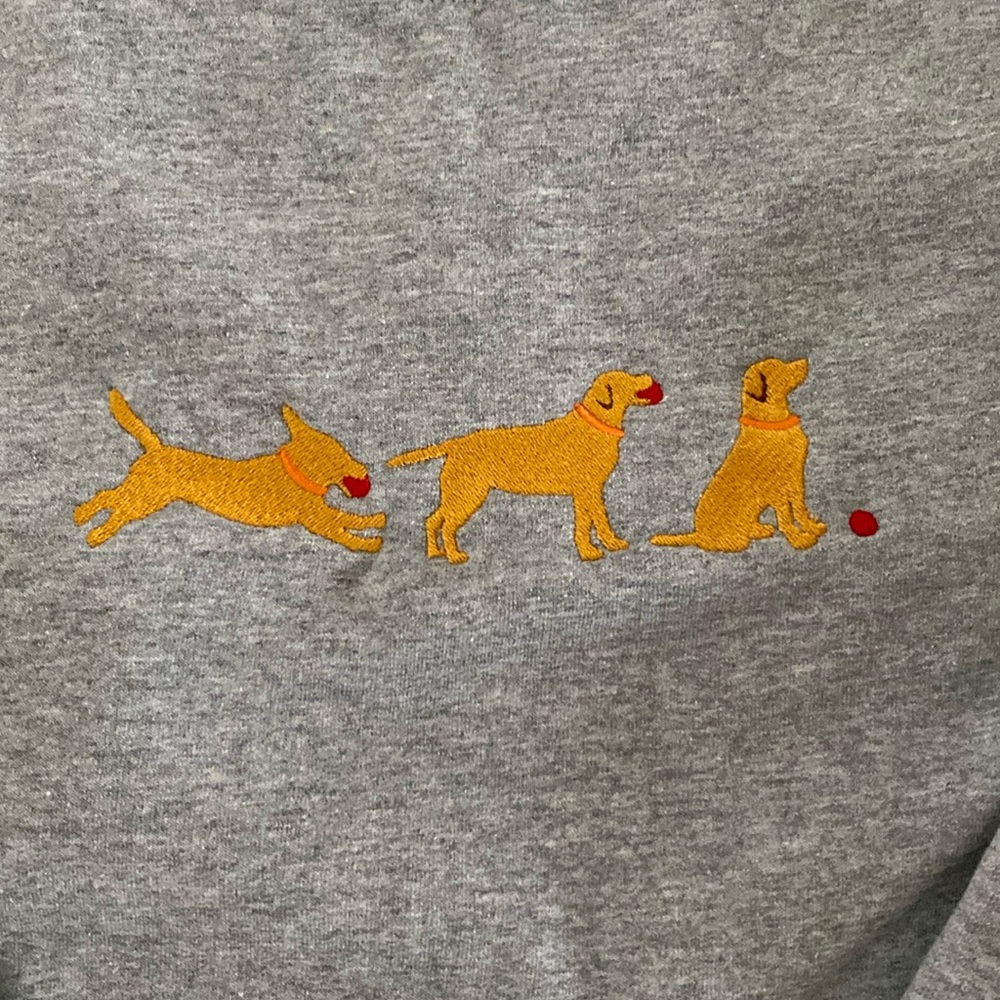 Yellow golden lab with red ball Embroidered Sweatshirt